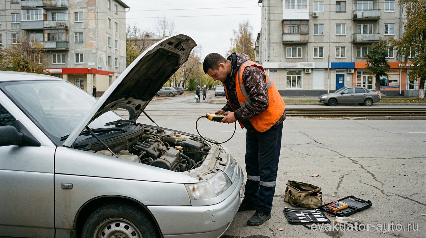 Автоэлектрик проводит диагностику автомобиля на выезде в Нижнем Новгороде
