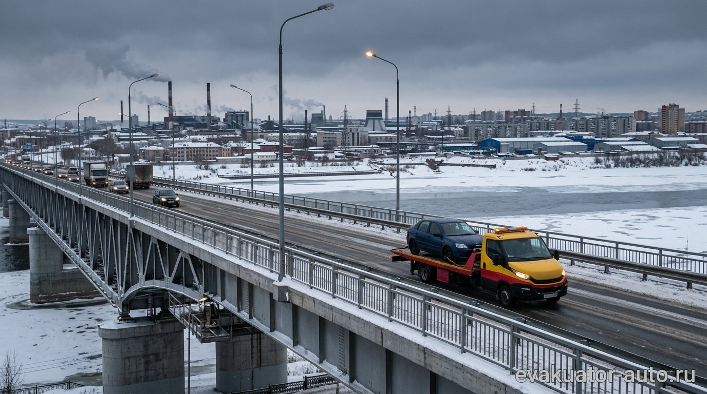 Эвакуатор на Борском мосту в Нижегородской области