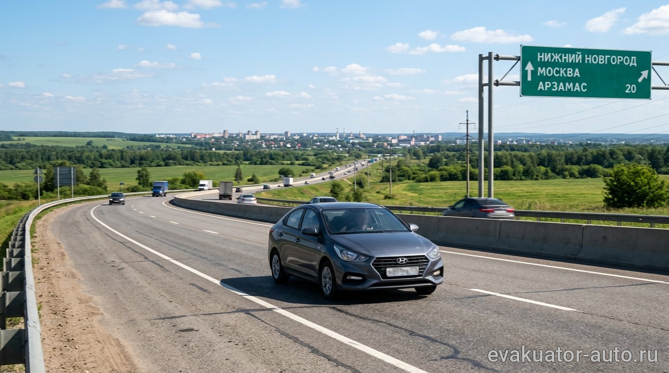 Автомобиль на трассе М-7 возле Нижнего Новгорода