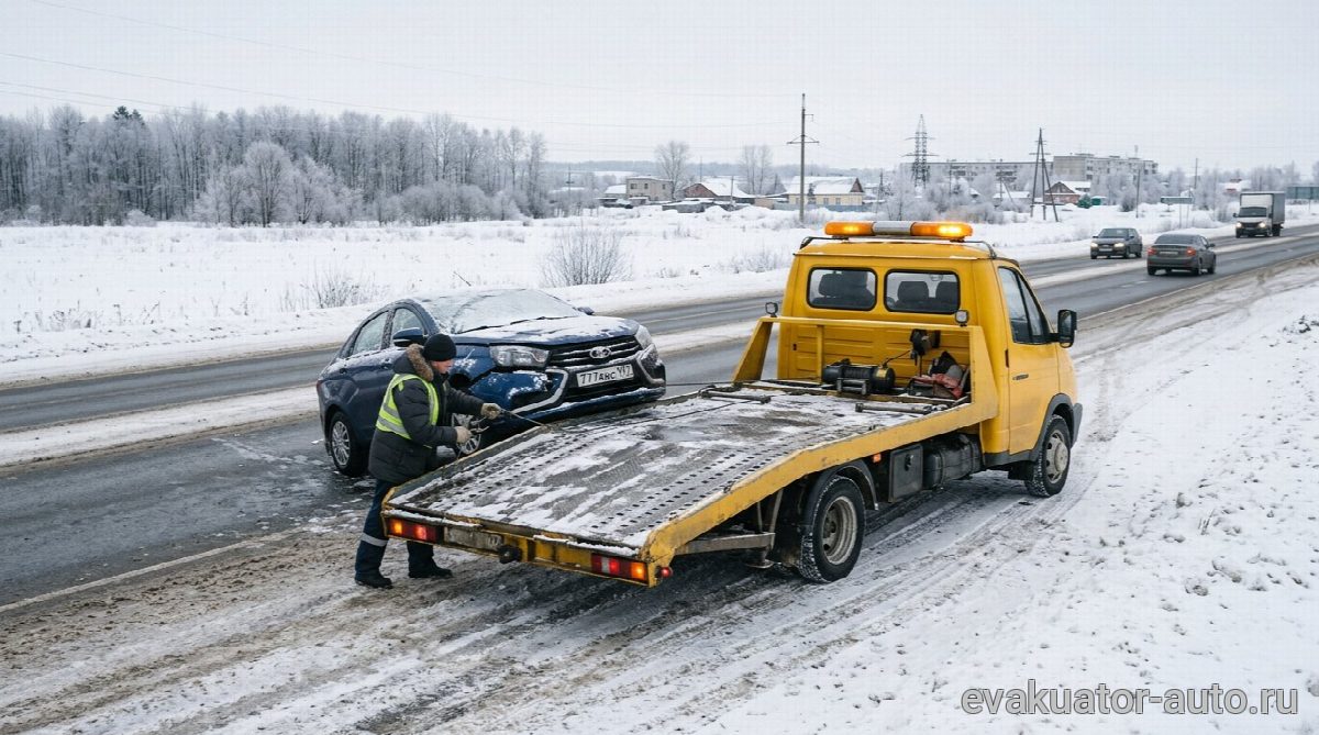 Эвакуатор на трассе Р-152 рядом с Чкаловском