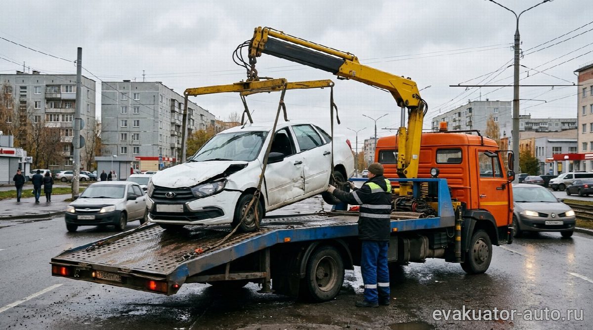 Погрузка автомобиля на эвакуатор манипулятор