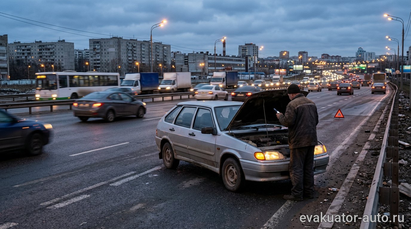 Автомобиль стоит с пустым баком на обочине дороги в Нижнем Новгороде