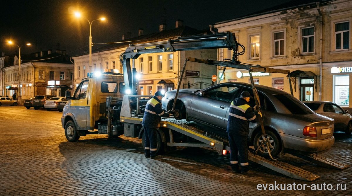 Эвакуатор с частичной погрузкой забирает автомобиль без передних колес