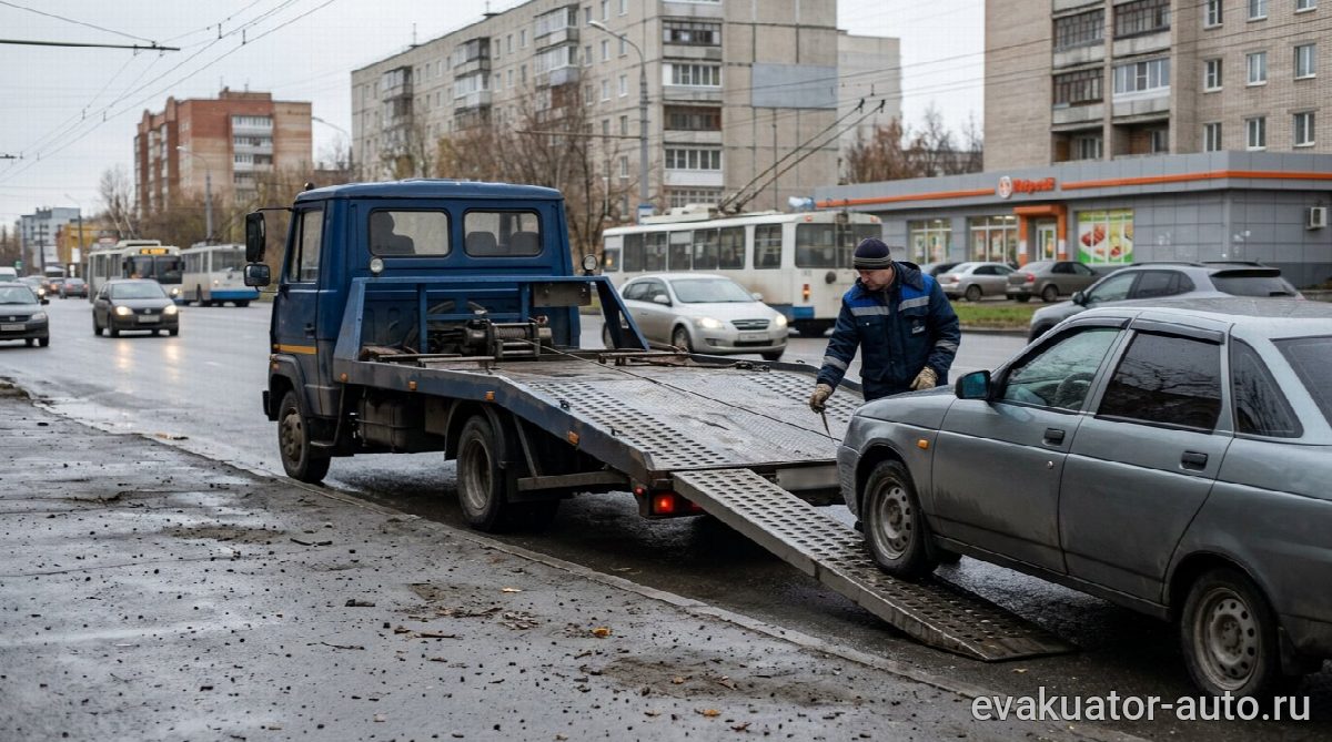 Эвакуация автомобиля с заблокированными колесами с помощью лебедки