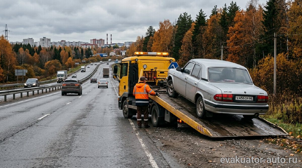 Эвакуатор на трассе Р-152 возле Городца