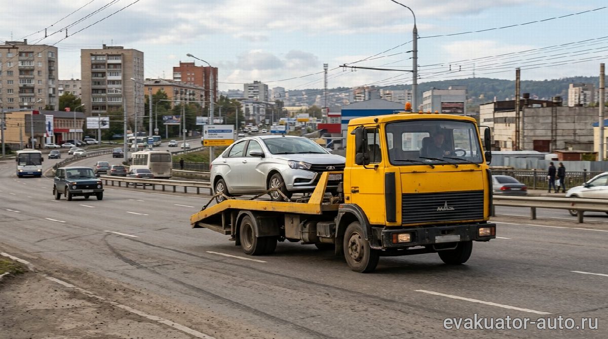 Эвакуатор с частичной погрузкой на трассе М-7 возле Лысково