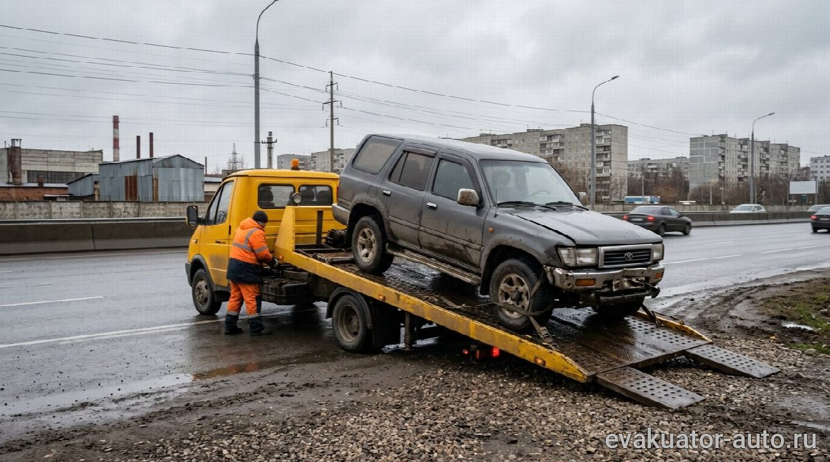 Эвакуатор с частичной погрузкой на трассе возле Навашино