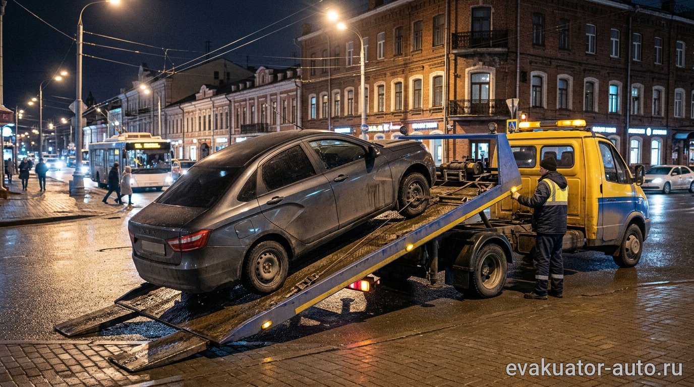 Эвакуатор с полной погрузкой автомобиля на платформу