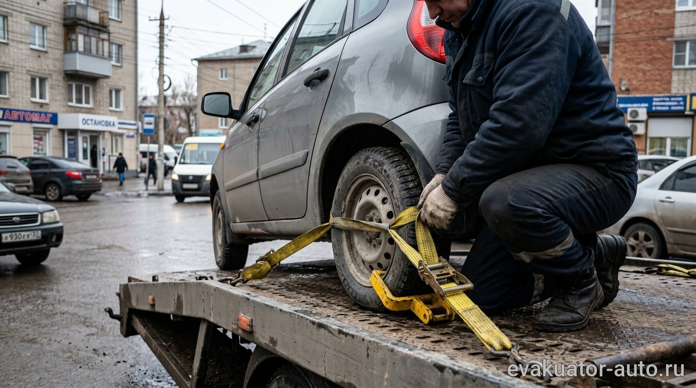 Автомобиль с автоматической коробкой передач на эвакуаторе