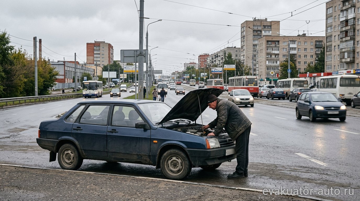 Автомобиль с неработающим сцеплением стоит на обочине дороги в Нижнем Новгороде