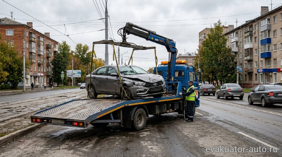 Погрузка автомобиля на эвакуатор манипулятор