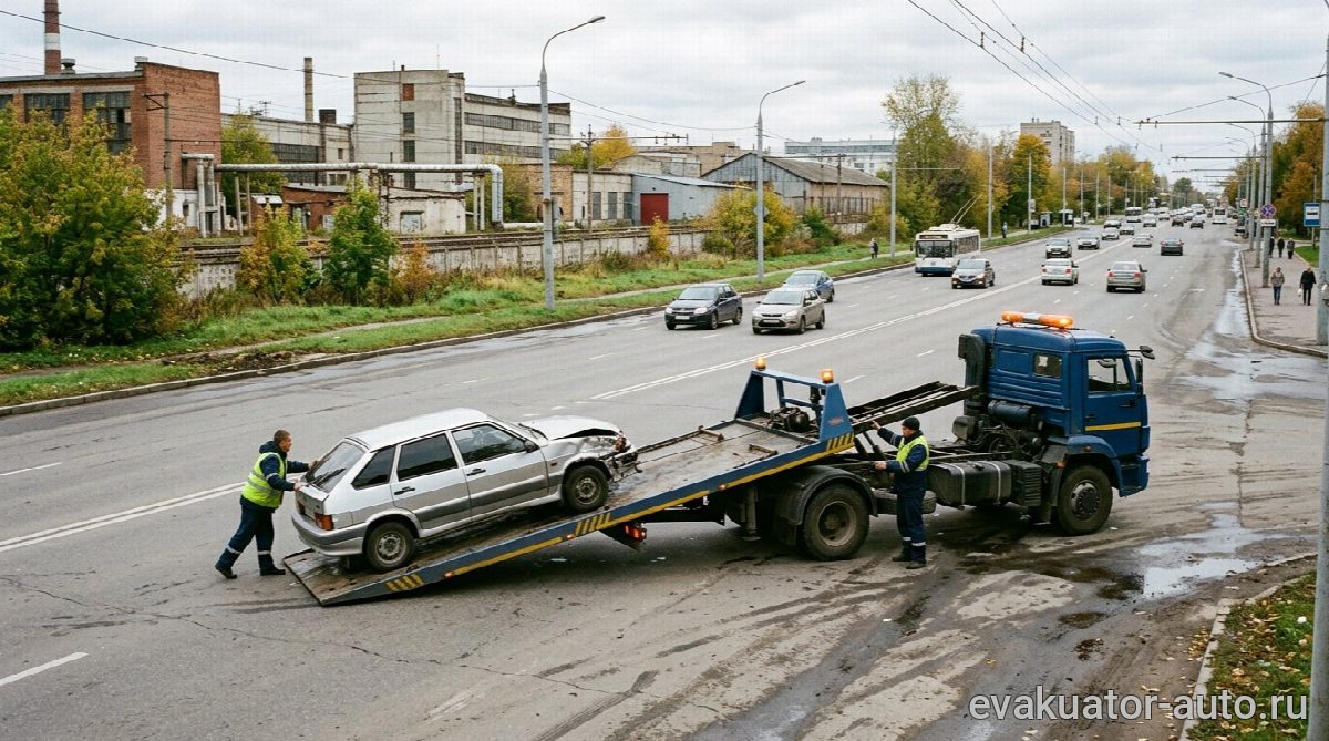 Эвакуатор с частичной погрузкой автомобиля на проспекте Гагарина в Приокском районе
