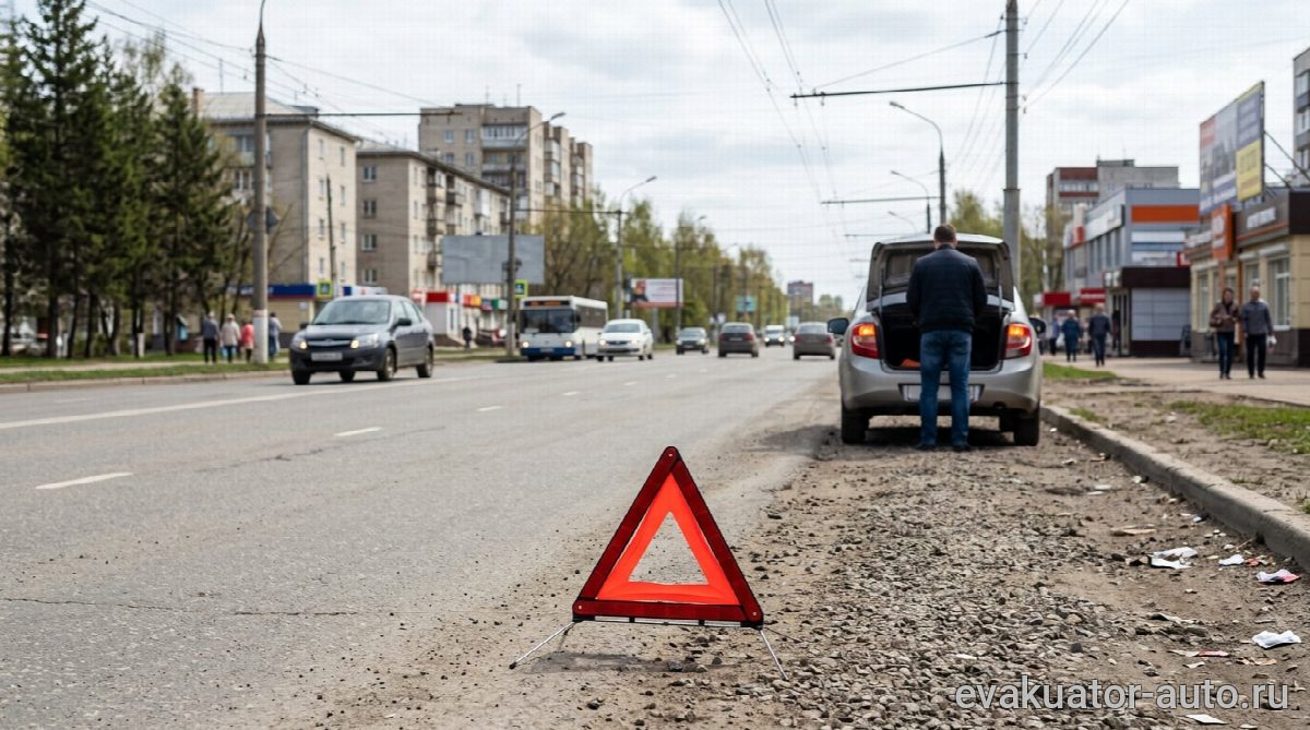 Правильная установка знака аварийной остановки на расстоянии от автомобиля