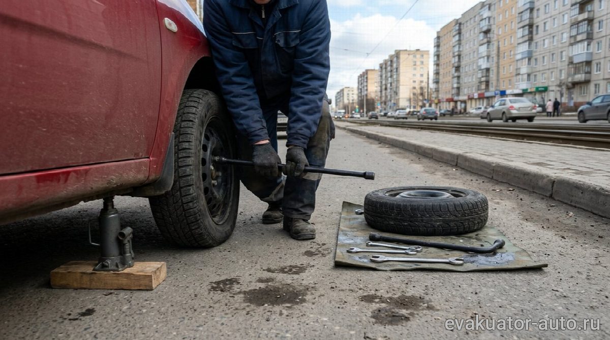 Пошаговая замена колеса с помощью домкрата и баллонного ключа