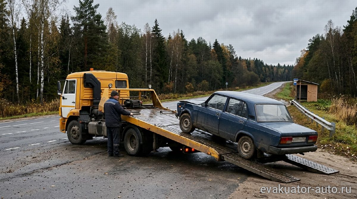 Эвакуатор на трассе Р-157 возле Семёнова