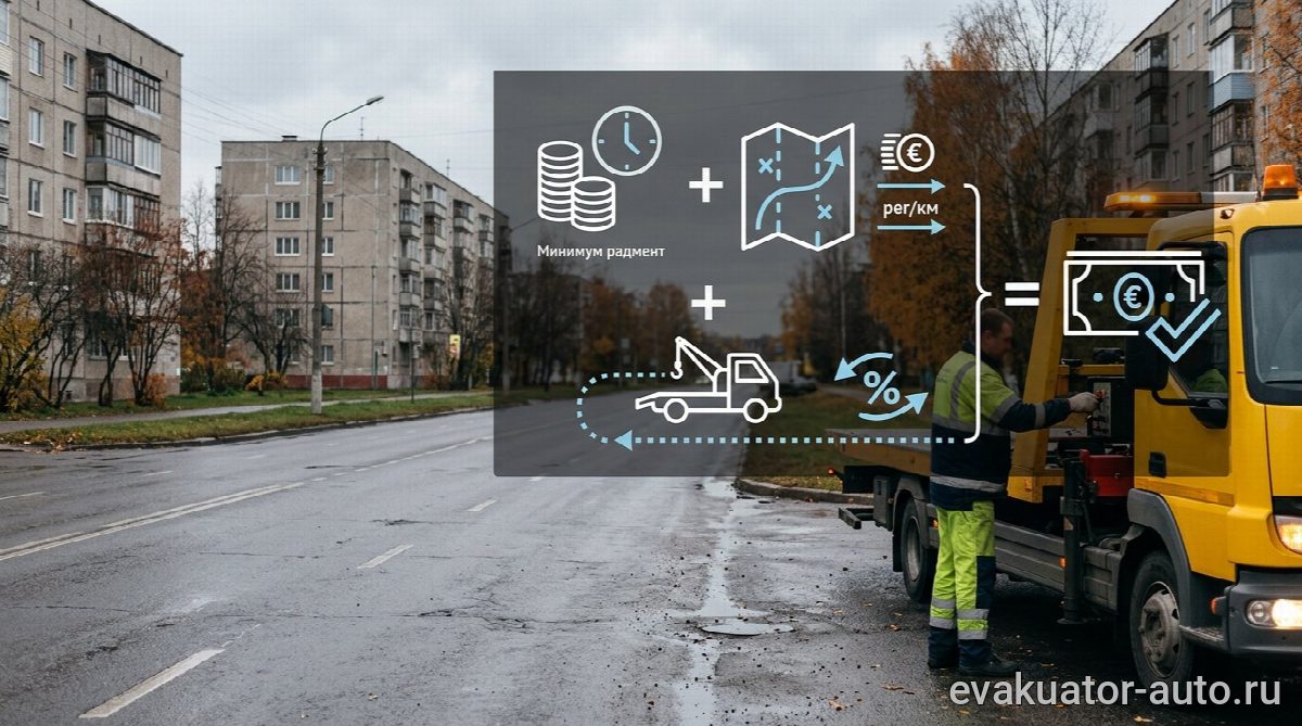 Схема расчёта стоимости эвакуации с указанием минимальной оплаты и километров