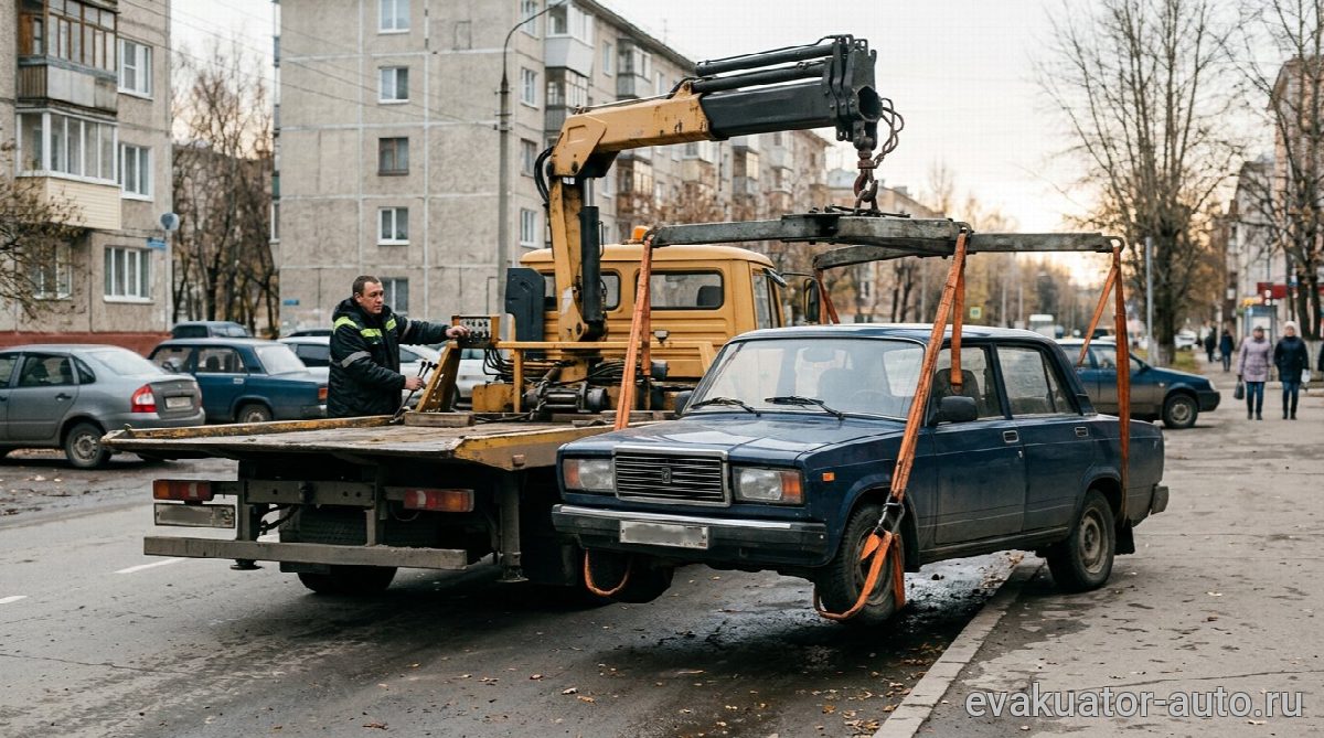 Погрузка автомобиля с помощью манипулятора