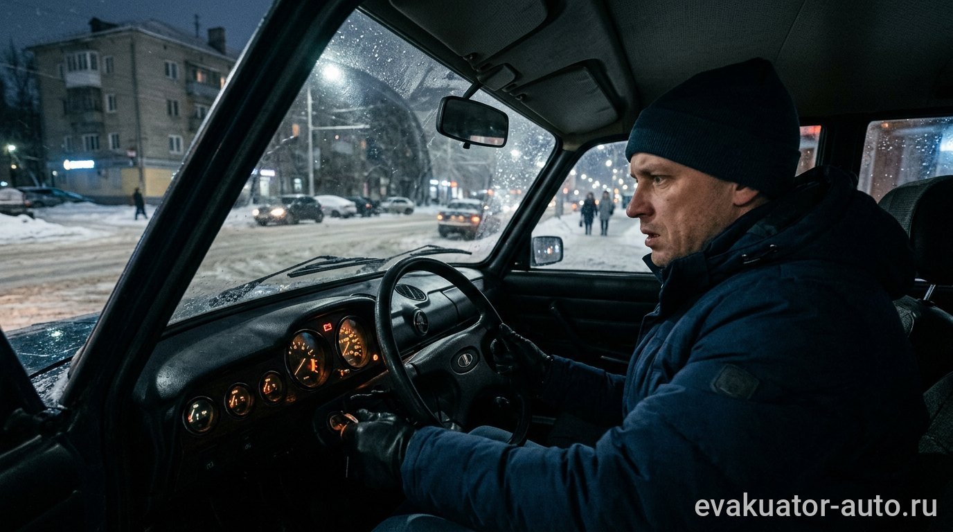 Водитель пытается завести машину, стартер крутит, но двигатель не заводится