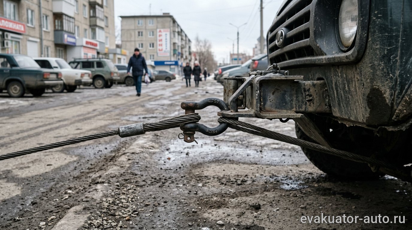 Крепление лебёдки к раме автомобиля при внедорожной эвакуации