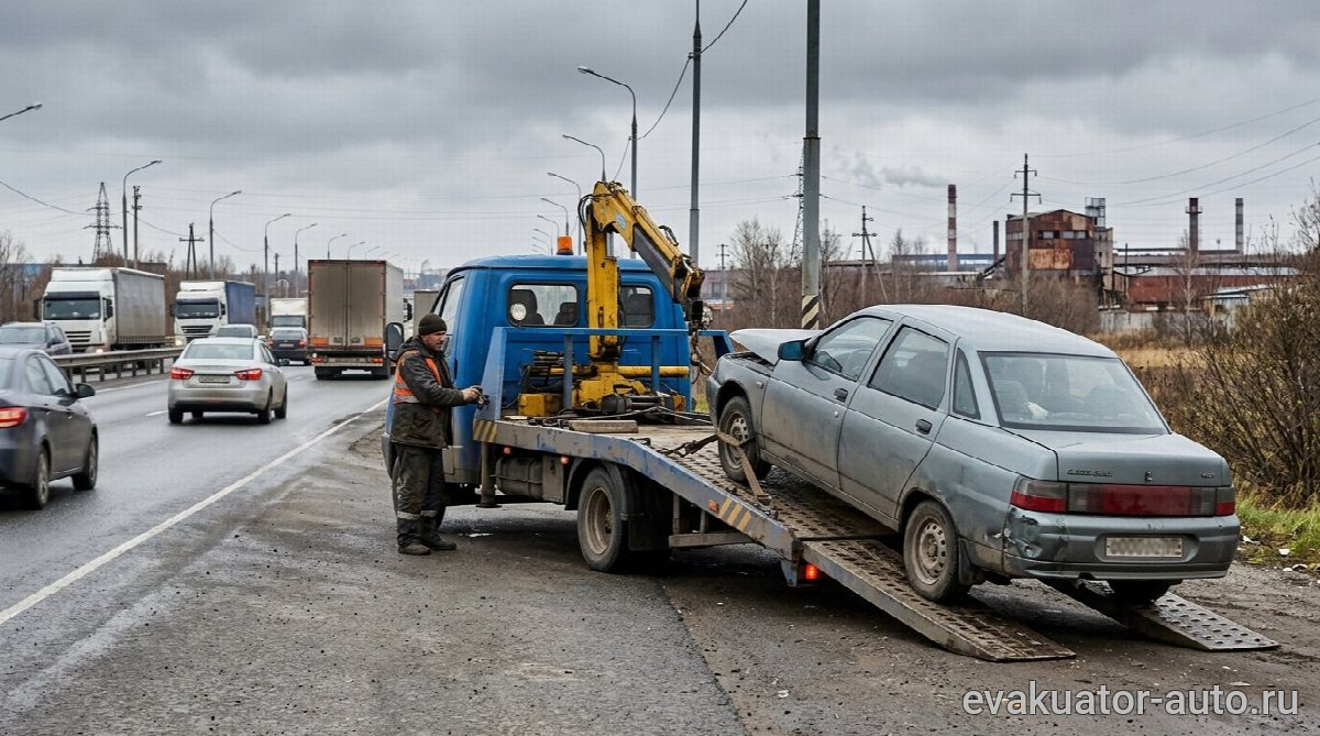 Эвакуатор с частичной погрузкой на трассе Р-152 в районе Заволжья