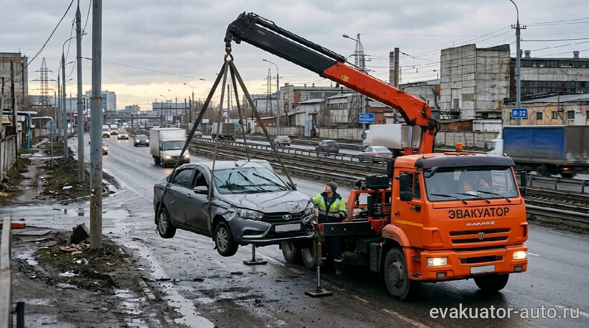 Манипулятор загружает автомобиль в Заволжье